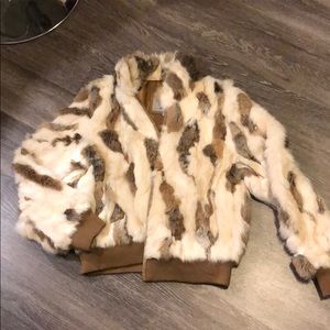 Patched fur bomber jacket WILSONS LEATHER MAXIMA
